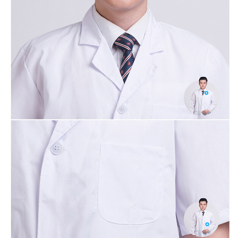 Verão unisex branco casaco de laboratório manga curta bolsos uniforme trabalho wear médico enfermeira roupas nyz loja