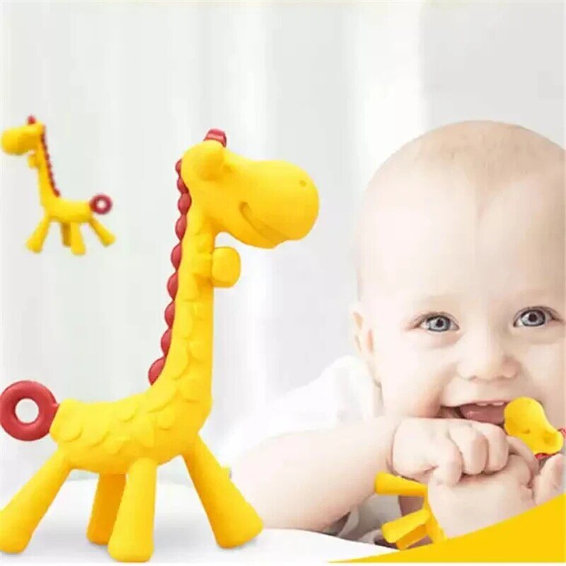 Mordedor con dibujos animados para bebé, sin BPA, silicona suave, varilla molar para morder, jirafa