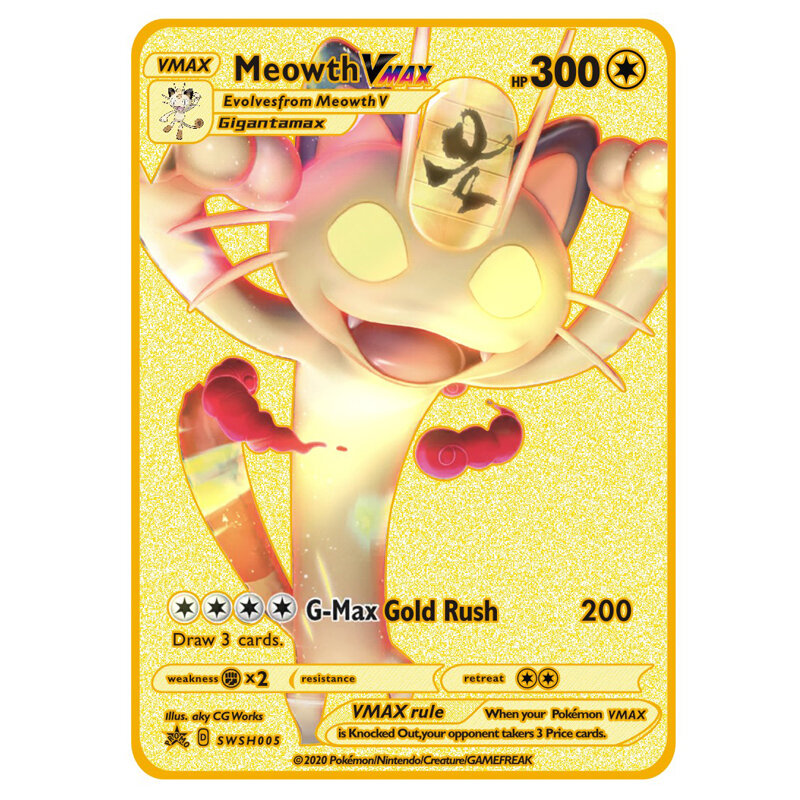 Новинка 2021, Pokemon Metal V Card Пикачу; Чаризард Gold Vmax, коллекция детских игр, подарочная карта, игрушка