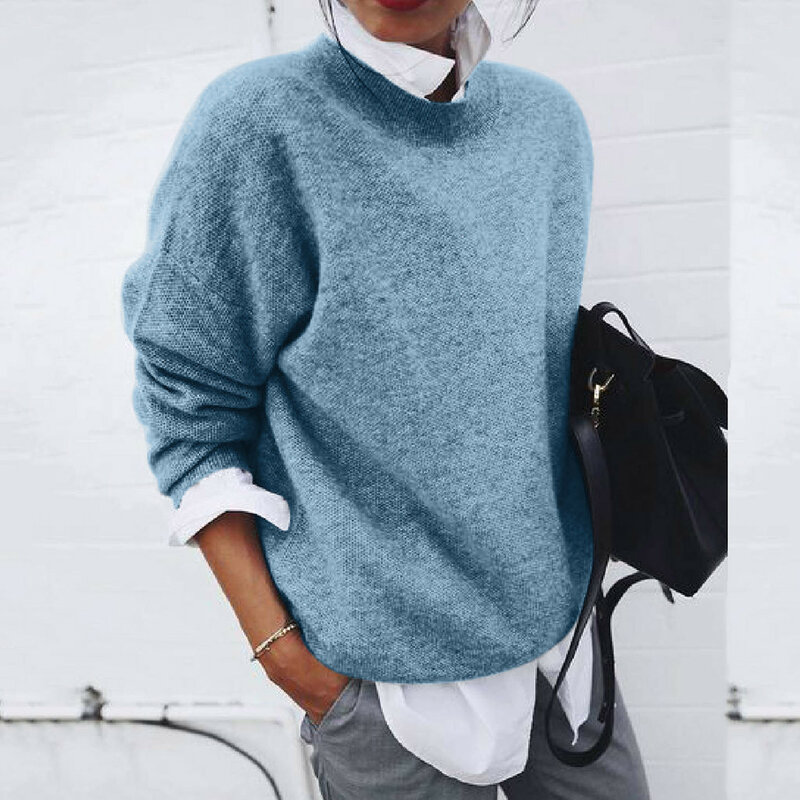 Sweater Wanita Fashion Musim Dingin Atasan Sweater Warna Solid Liburan Lengan Panjang Ukuran Plus