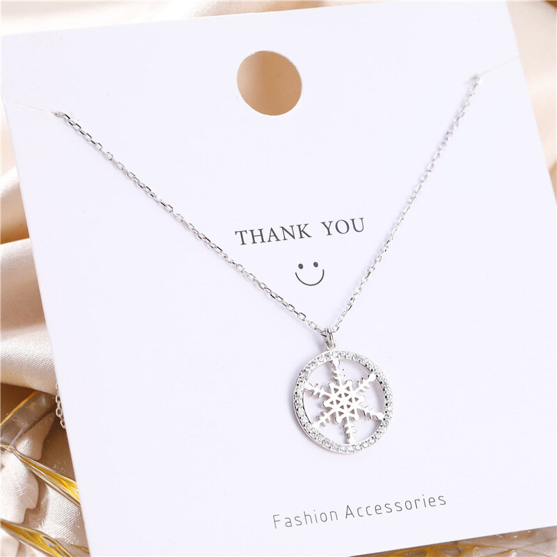 Sodrov Sterling Silver Necklace Round Snowflake Diamond Necklace for Women Silver 925 Jewelry