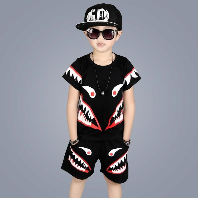 Новая летняя детская одежда Комплекты одежды для мальчиков футболка + брюки костюм в стиле хип-хоп Уличная одежда, детский тренировочный ко...