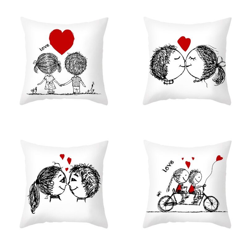 Sarung Bantal Pasangan Dicetak 45X45Cm Dekorasi Hari Valentine Sarung Bantal Sofa Hari Kasih Sayang untuk Dekorasi Pernikahan Valentine