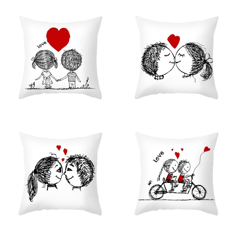 Koppels Gedrukt Kussenhoes 45X45Cm Valentijnsdag Decor Valentijnsdag Throw Kussensloop Voor Bruiloft Valentines Decoratie