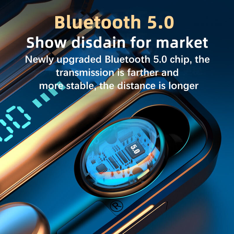 TWS Bluetooth 5.0หูฟัง2200MAhกล่องชาร์จหูฟังไร้สาย9Dสเตอริโอกีฬาหูฟังกันน้ำพร้อมไมโครโฟน