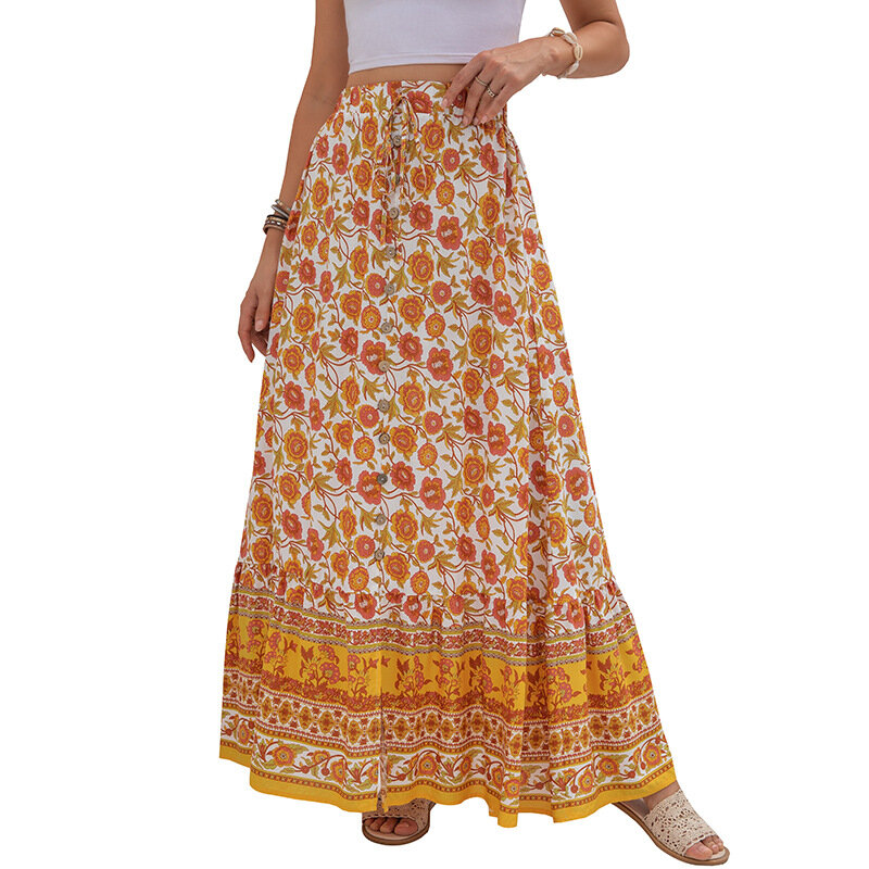 Faldas largas de algodón para mujer, faldas florales, elegantes, bohemias