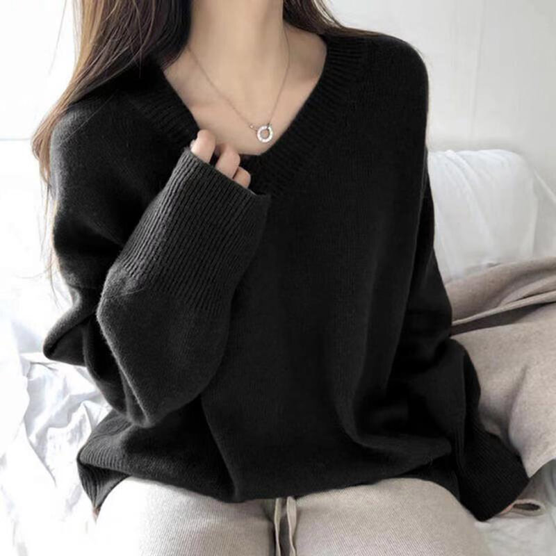 Autumn Women Sweater Loose Top V-neck Knitted Bottoming Shirt Simplicity Casual Ladies Clothing Female Outer Wear Pullover New