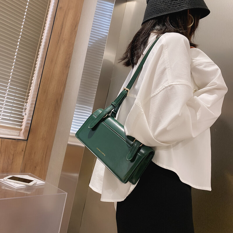 Women's Designer Branded Small PU Leather Crossbody Bag Women 2021 Trend Shoulder Handbags Travel Trending Hand Bag Green
