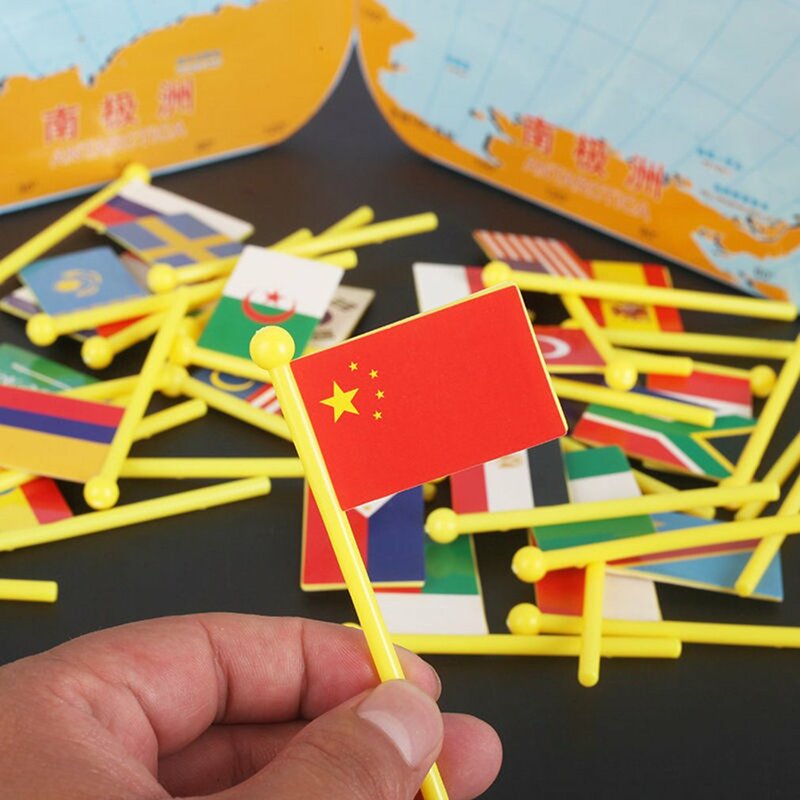 Wooden Flag Toy Children's Teaching Aids For Understanding The World Map Educational Early Children's Toys Teaching Aids