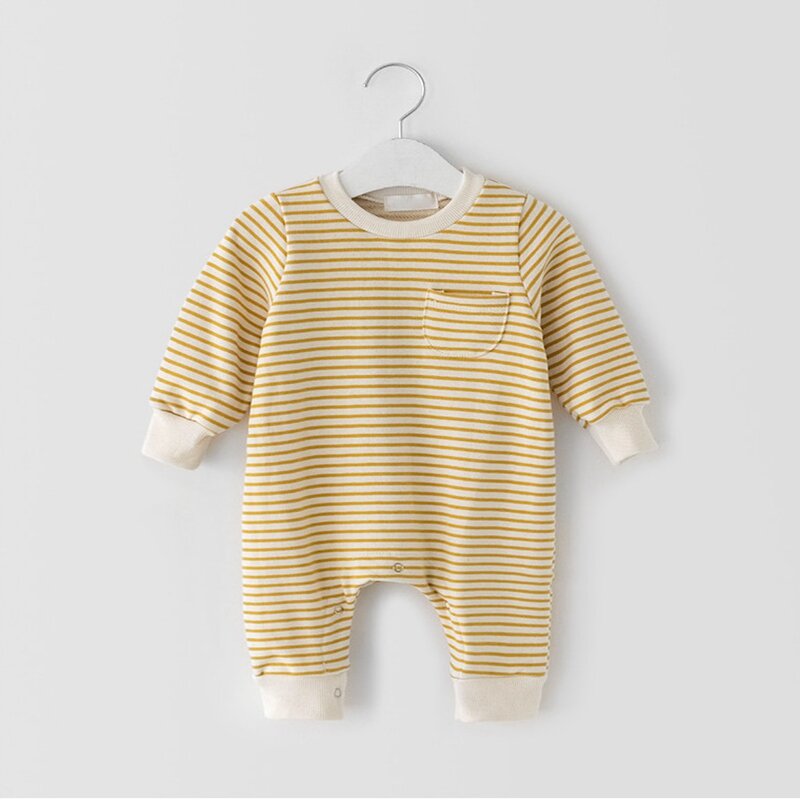 2022 Весенняя детская одежда для новорожденных мальчиков полосатые хлопковые комбинезоны для малышей младенцев с длинным рукавом Повседнев...