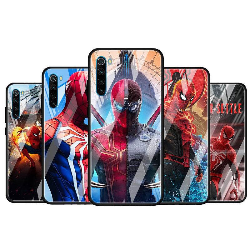 Marvel spiderman herói para xiaomi redmi k40 k30 k20 pro plus 9c 9a 9 8a 7 escudo de luxo vidro temperado capa do telefone