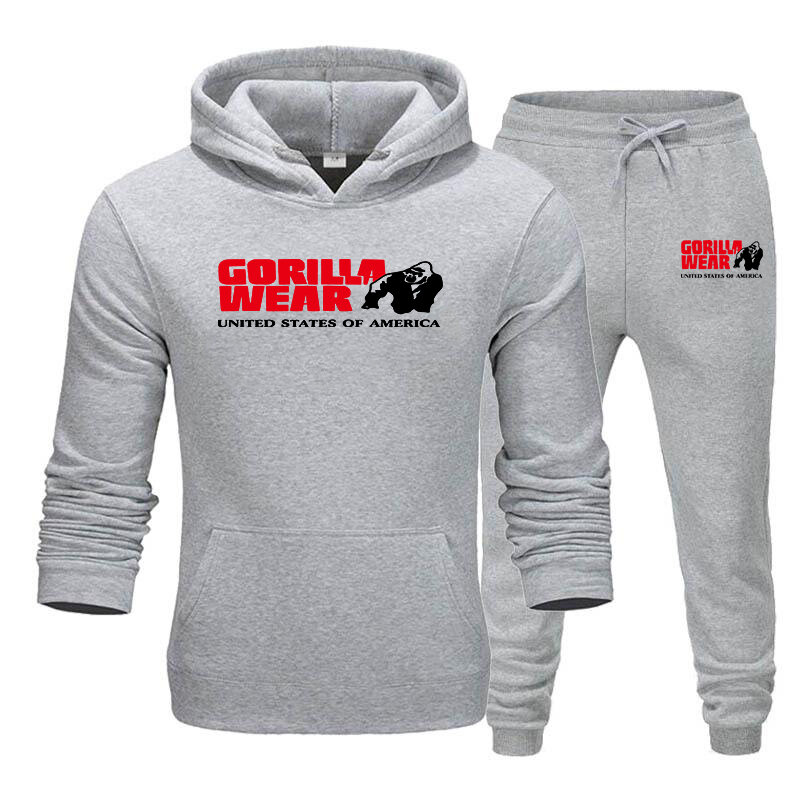 Set Jogger Musim Semi Musim Gugur Pria Merek 2020 untuk Pakaian Pria Pakaian Olahraga Hoodie 2 Potong dan Celana Set Pakaian Keringat Pria Cetak Huruf