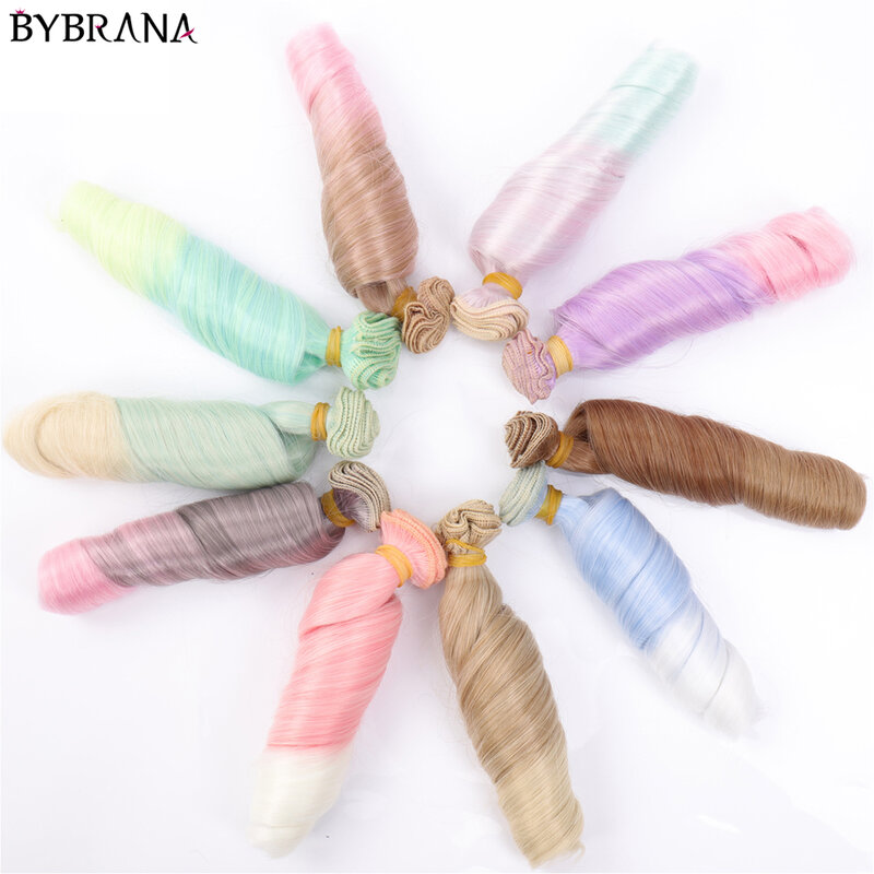 Bybrana – perruque bouclée multicolore pour poupées, cheveux bouclés, noirs, bruns, argentés, 25x100cm, BJD SD