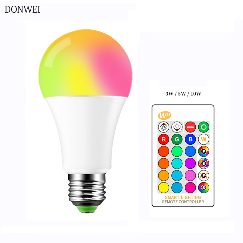 Ampoule magique LED E27 3/5/10W, 16 couleurs changeantes, 220V 110V RGB, lampe intelligente à distance blanche, mémoire variable avec télécommande