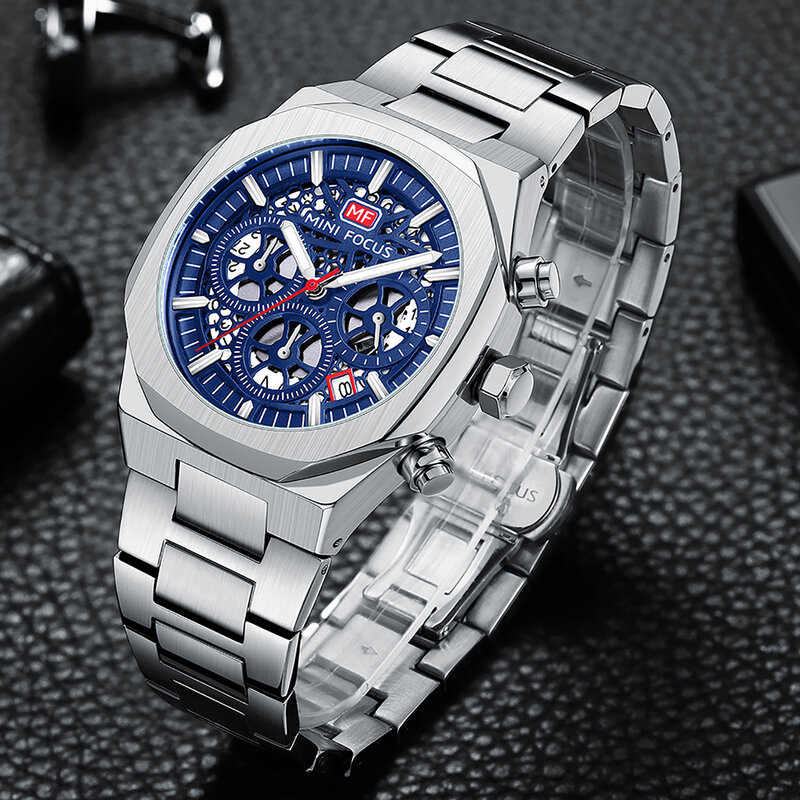 Mini focus relógio esportivo masculino, relógio quartzo fashion casual para homens, pulseira de aço inoxidável cronógrafo, calendário luminoso, novo 2021