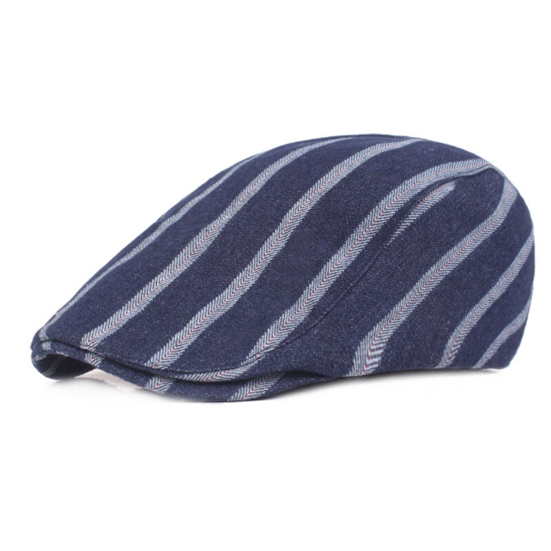 Moda sombreros para hombres y mujeres a rayas Boinas de algodón Casual Gorras Planas Inglaterra británica Boinas Retro Boinas Planas Boinas