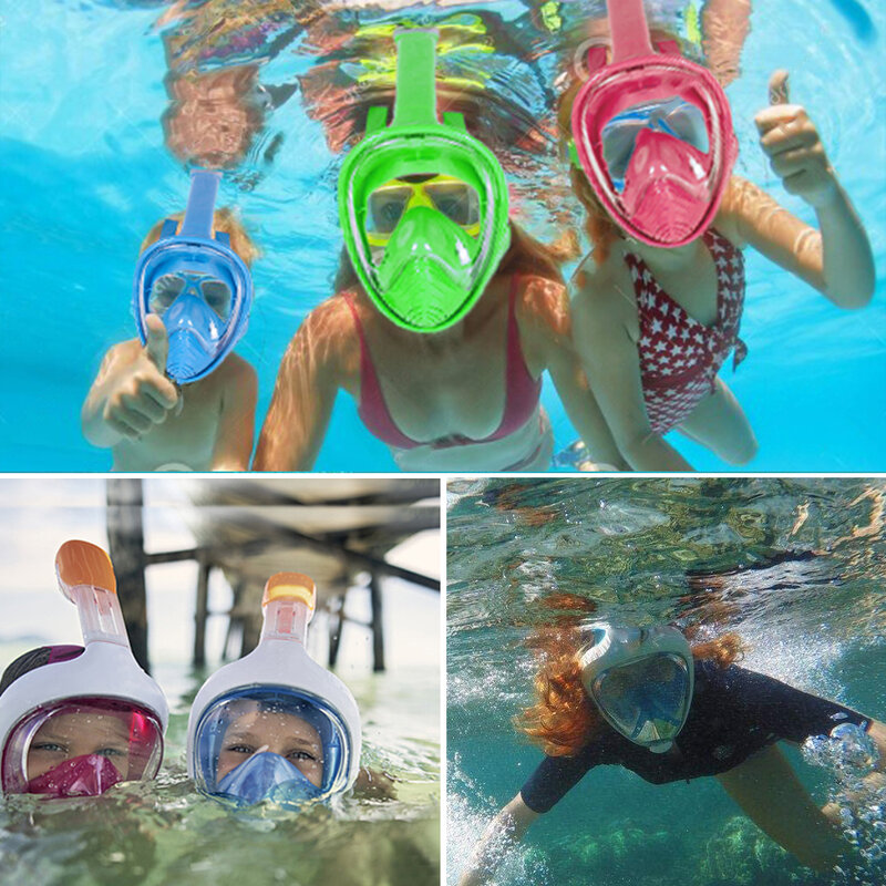 2021 어린이 풀 페이스 스노클 수영 마스크 다이빙 방지 안개 스쿠버 기어 세트 수중 고글 어린이를위한 호흡 시스템 성인