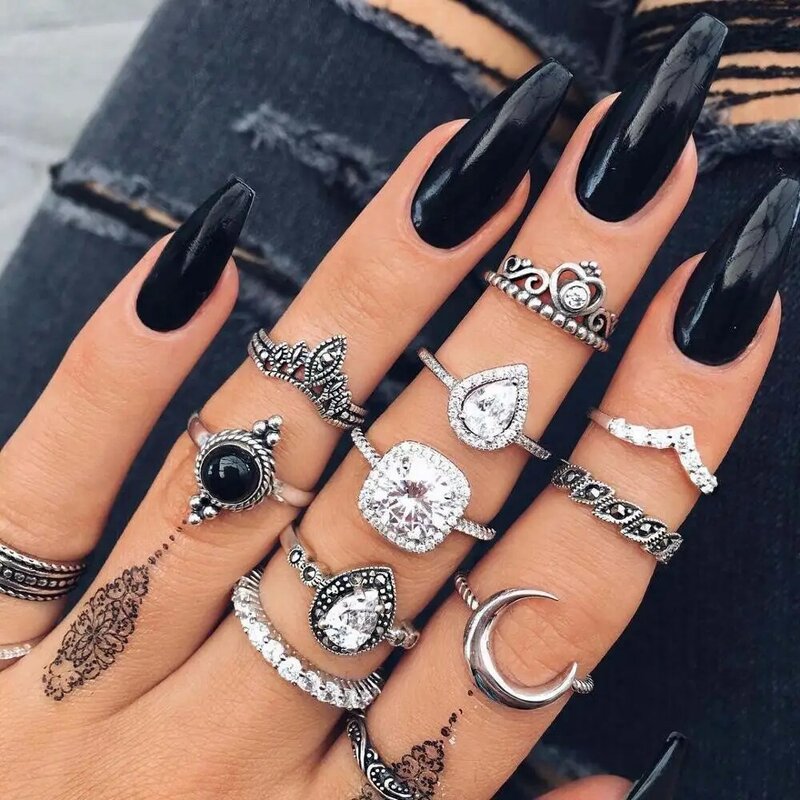 20 stylów czeski Midi Knuckle zestaw pierścieni dla kobiet kryształowy słoń korona półksiężyc geometryczne pierścienie Vintage biżuteria