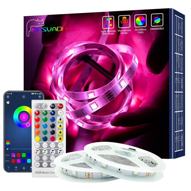 RGB LEDストリップライト,wifi,Googleアシスタント,電話アプリケーション,DIY,24v,コンピューター,ベッドルーム,Bluetooth,5050で動作