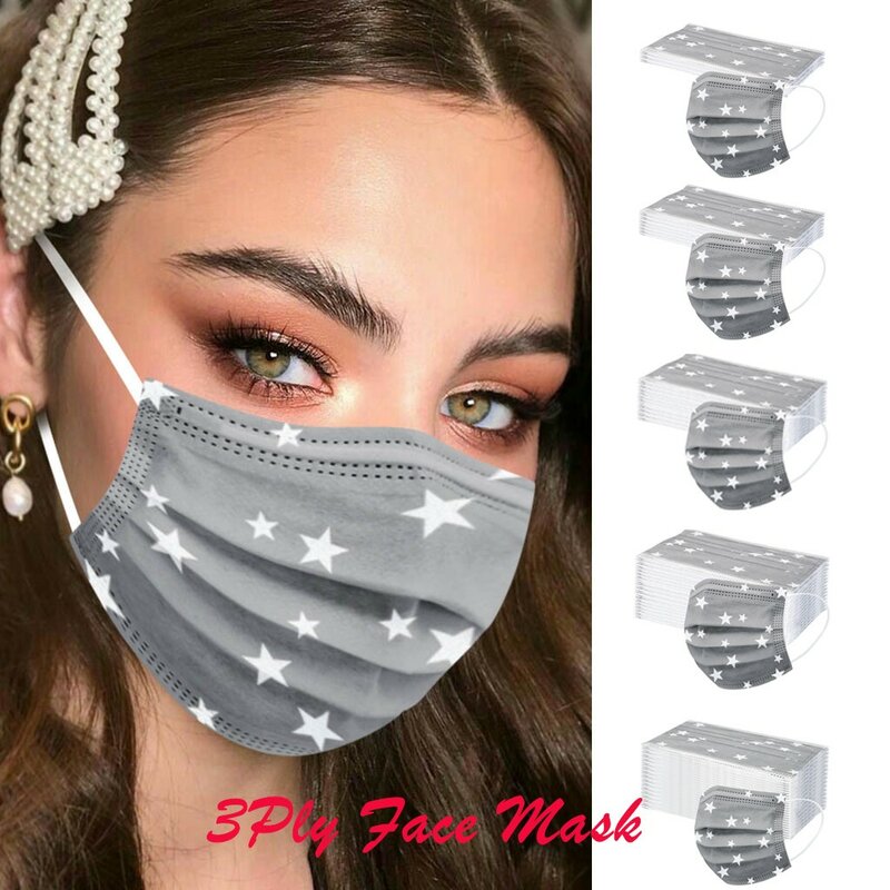 スター印刷された口3層使い捨てフェイスマスク不織布通気性大人の口キャップmondkapjes wasbaar印刷マスク