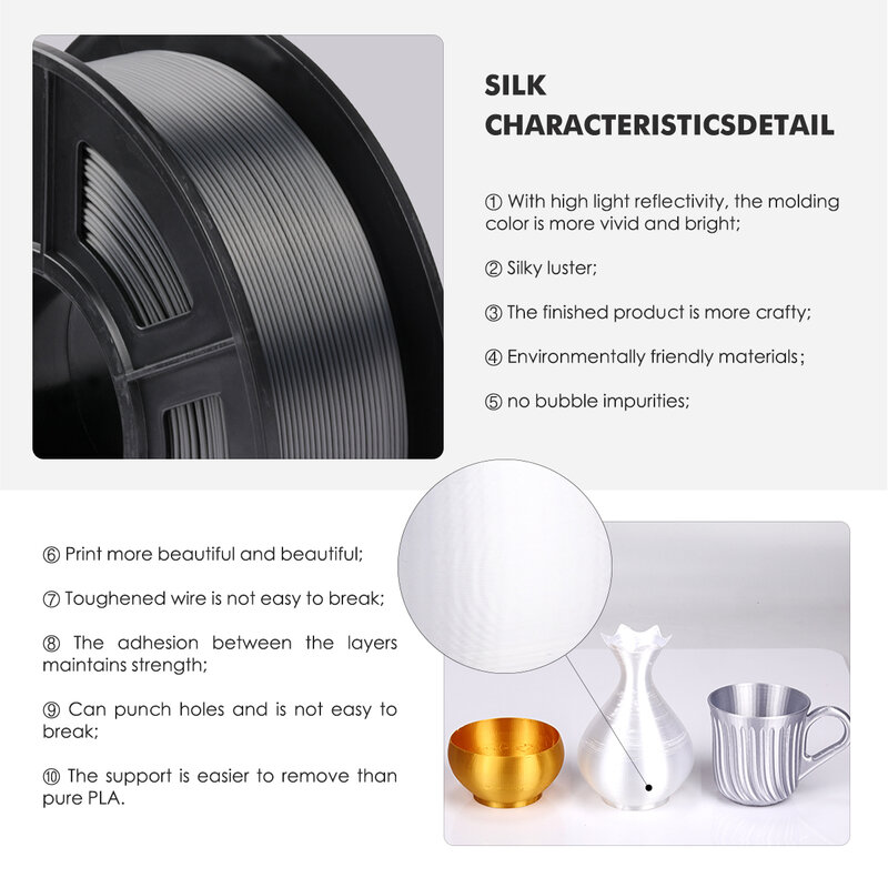 PLA soie Filament noir soie 1kg 2.2 lb 1.75mm par rouleau 3D imprimante Filament bricolage pour impression 3D recharges