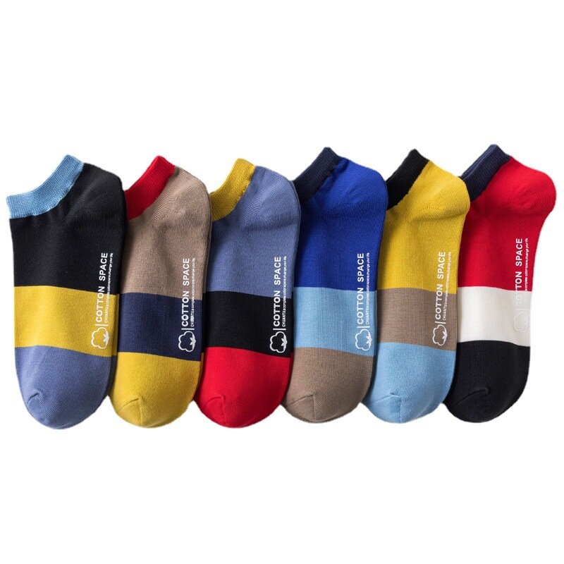 5 Pairs High Quality Men Ankle Socks Breathable Cotton Short Casual Low Tube White Sock Stripe High Heel Anti-wear Sports