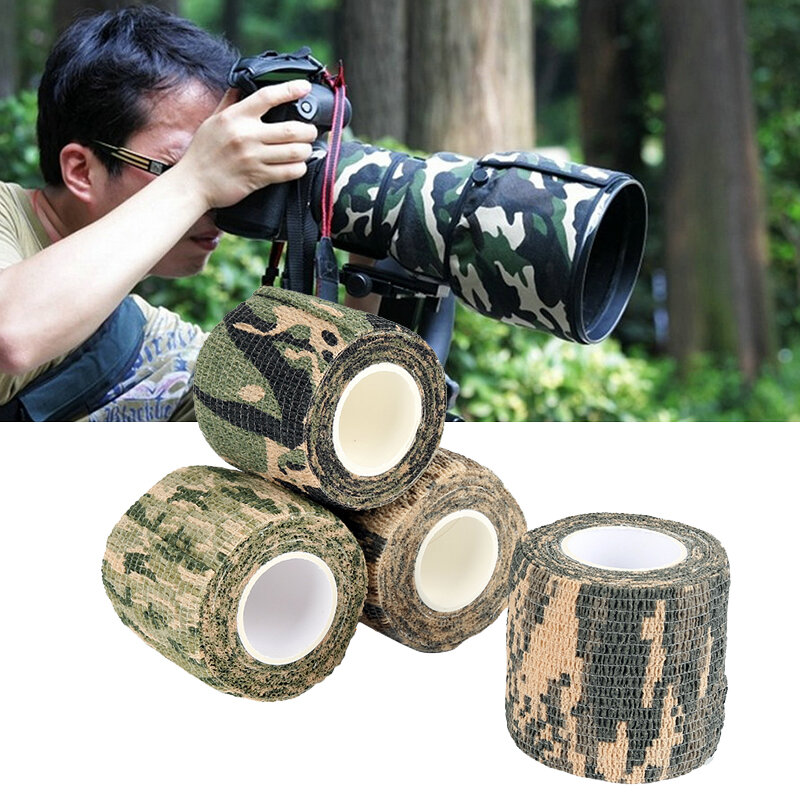 Nonwoven Roll การล่าสัตว์กลางแจ้งป้องกัน Jungle Camouflage เทปสำหรับกล้องปืนฯลฯ Camo ยืดผ้าพันแผลน้ำยางธรรมชาติ...
