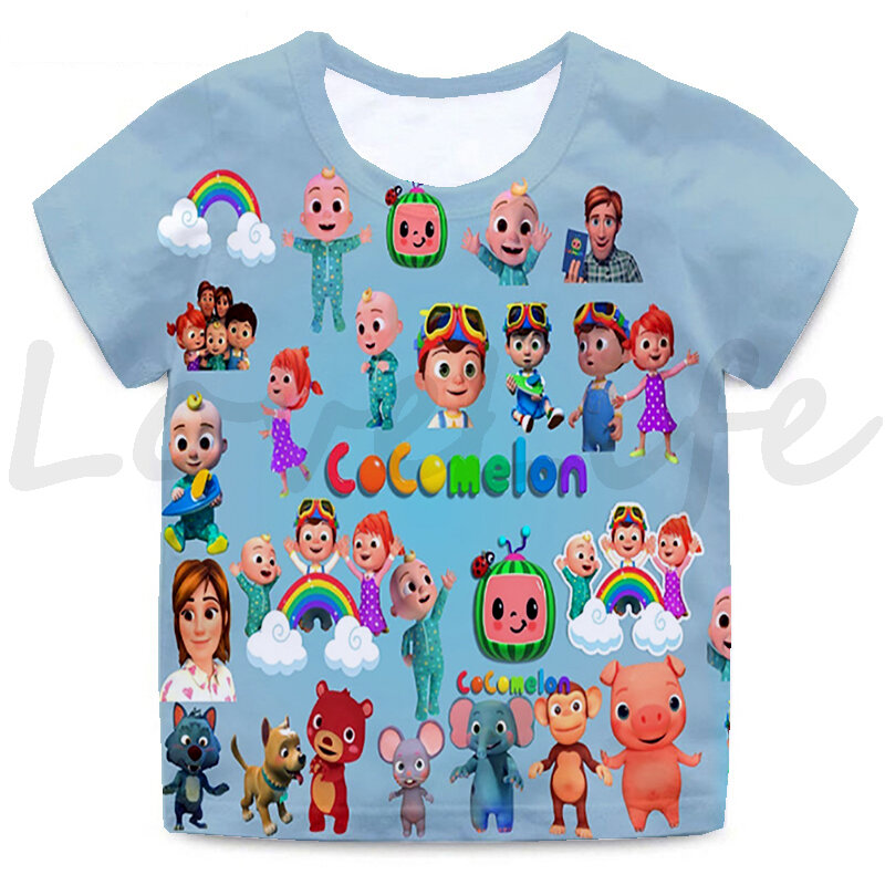 Camiseta con estampado 3d de dibujos animados para niños, Tops de calle de manga corta con cuello redondo