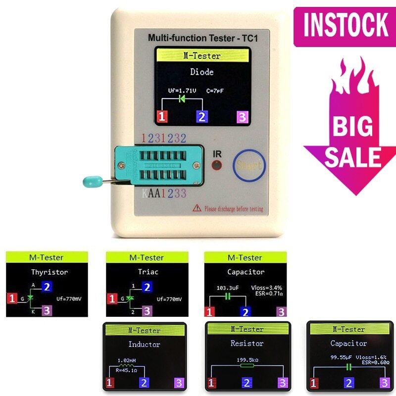 1.8 inch Colorful Display Pocketable Multifunctional TFT Transistor LCR-TC1 MOSFET IR Tester For Diode Triode Capacitor Resistor