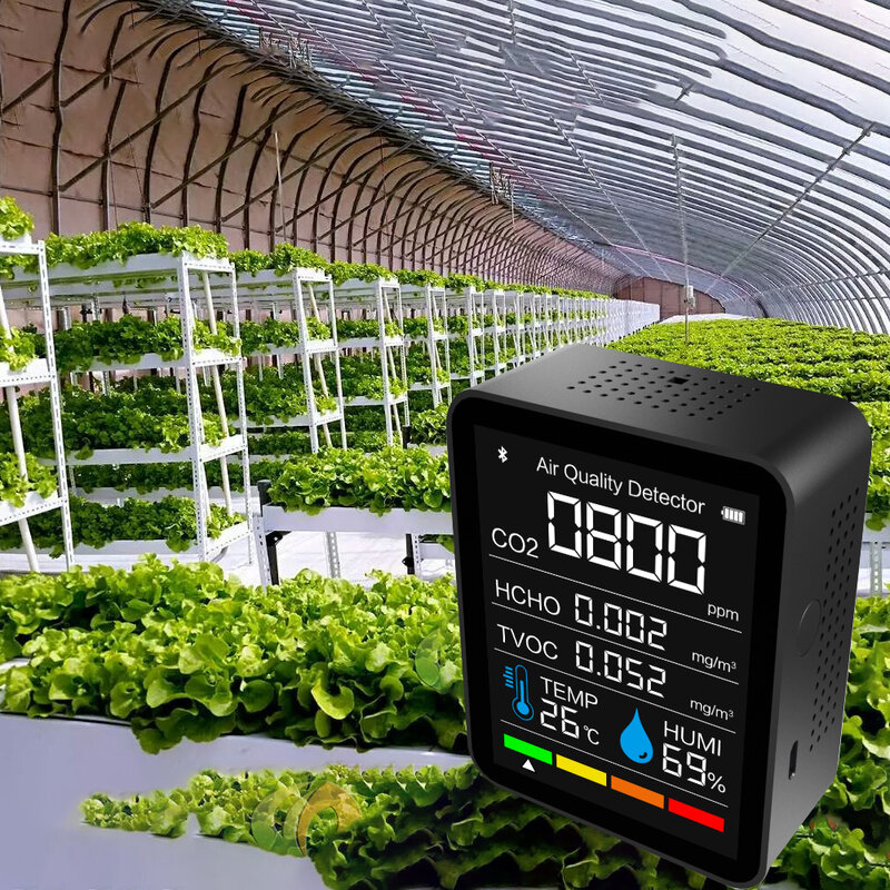 5 in1 CO2 TVOC HCHO de temperatura y humedad Sensor medidor Digital probador con Bluetooth Monitor de calidad del aire de dióxido de carbono