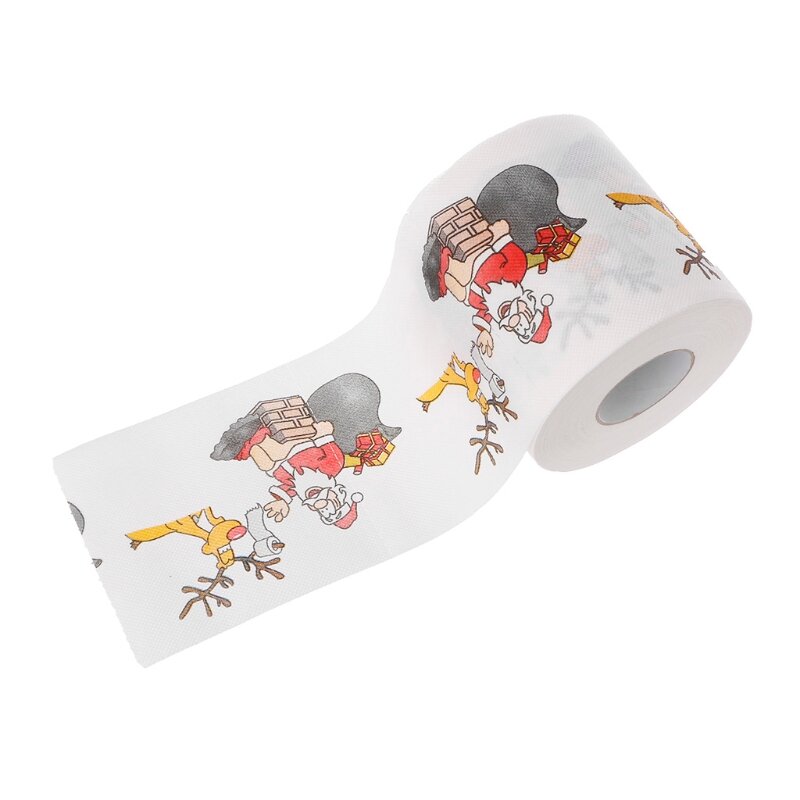 Rollo de papel higiénico duradero para sala de estar, papel higiénico de 2 capas con estampado navideño de Papá Noel y ciervo
