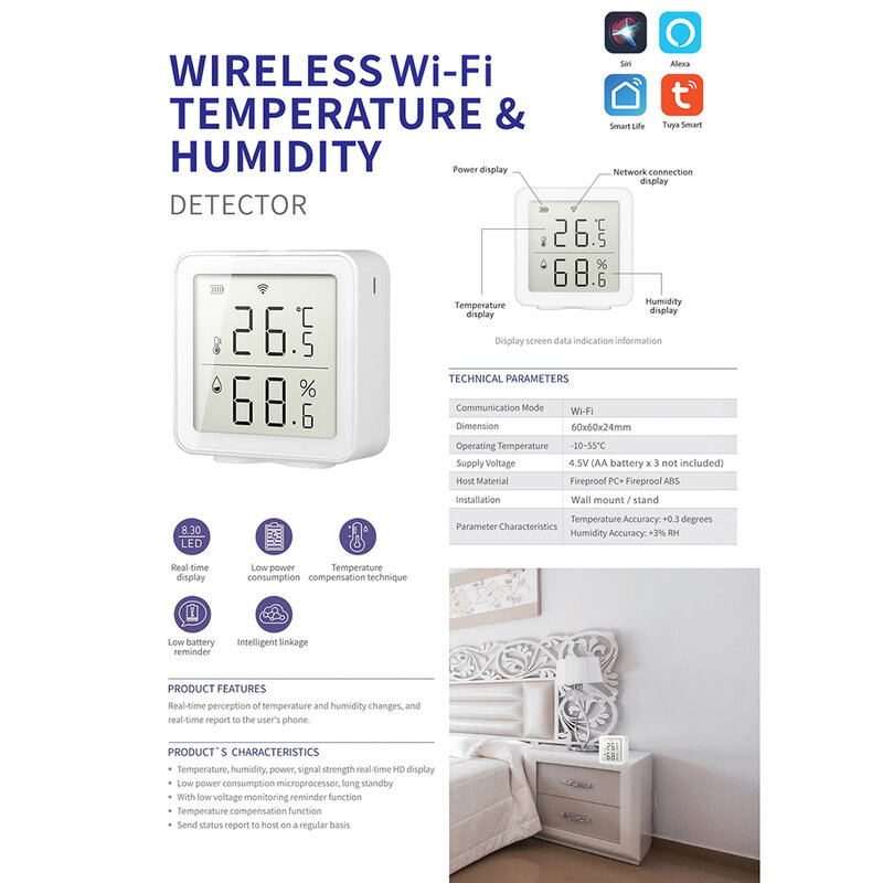 Awaywar-温度計と湿度センサー,屋内湿度センサー,Alexa,Google Homeと互換性があり,スマートライフ