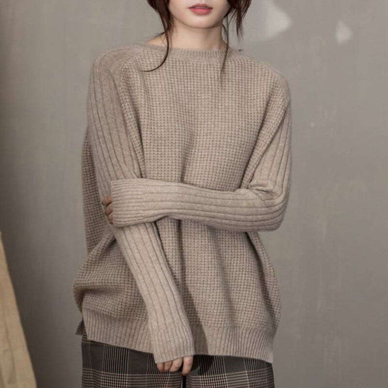 여성 스웨터 2021 겨울 두꺼운 모직 풀오버 긴 소매 O 넥 캐주얼 니트 스웨터 한국어 스타일 솔리드 컬러 탑 코트 옷