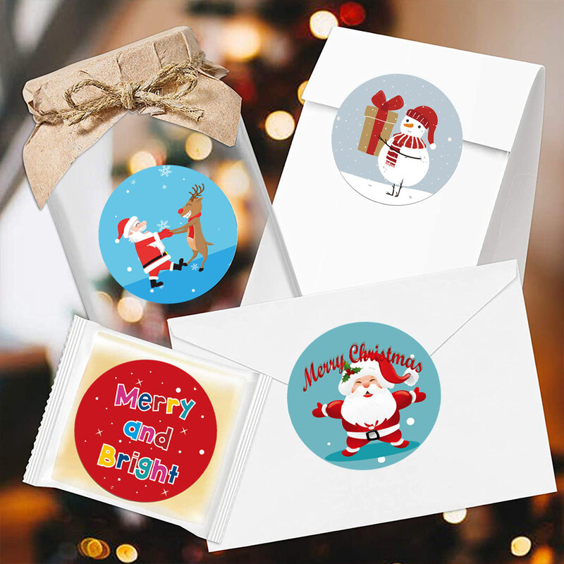 Pegatinas navideñas para sobres de 100 CM, pegatinas redondas de Feliz  Navidad, 4 diseños, 500-2,5 piezas