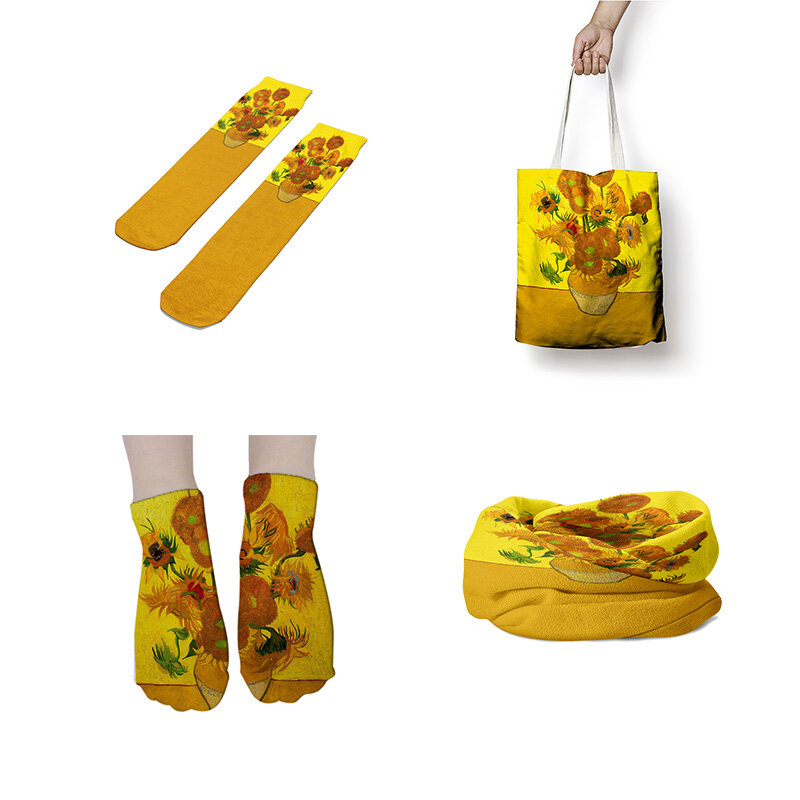 Van Gogh olej seria malarska torba płócienna zestaw kwiat irysa damskie skarpety gwiaździstej nocy słonecznik chustka zestaw wysokiej jakości na prezent