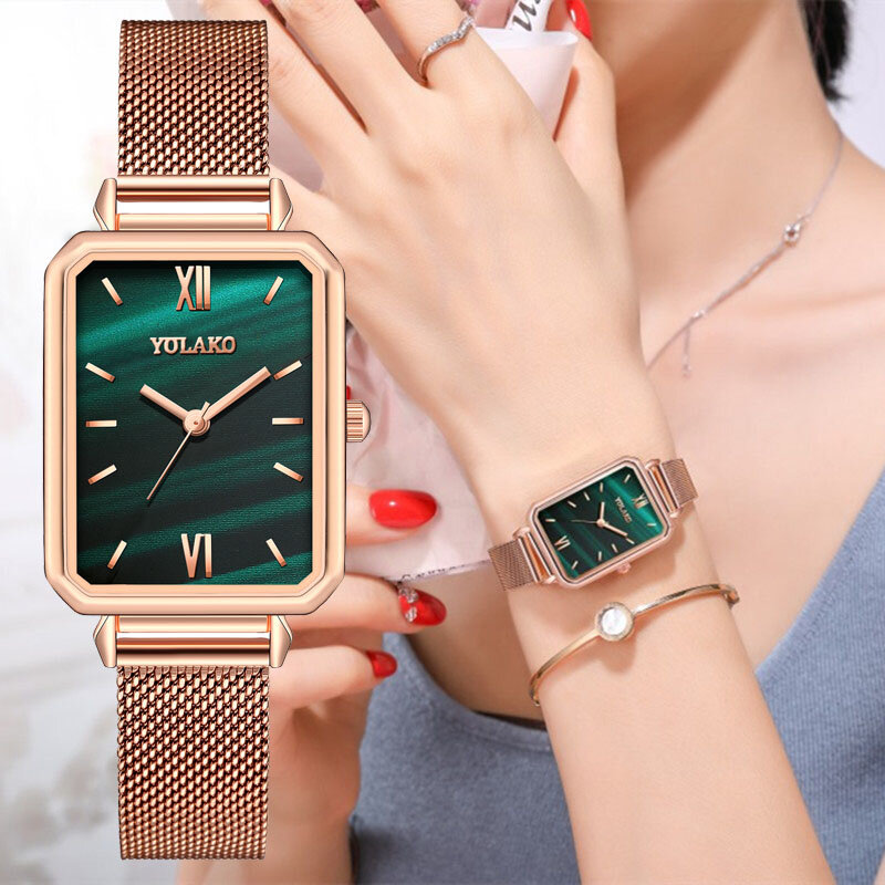 Luksusowa marka różowe złoto 5 kolorów kwadratowy magnetyczny pasek Milan damski zegarek wodoodporny damski zegarek kwarcowy zegar Relogio Feminino