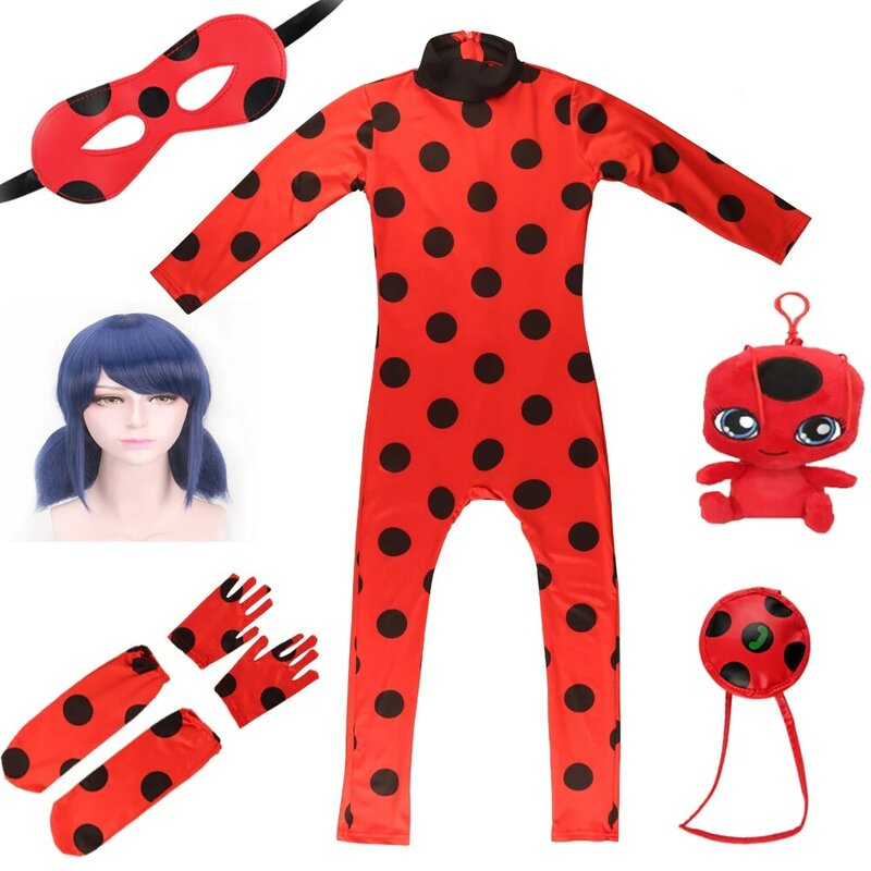 Kids Ladybird Costume Redbug with Mask Anime Girl Lady Cosplay Party Children's Back Zipper Stage Performance Halloween Clothing