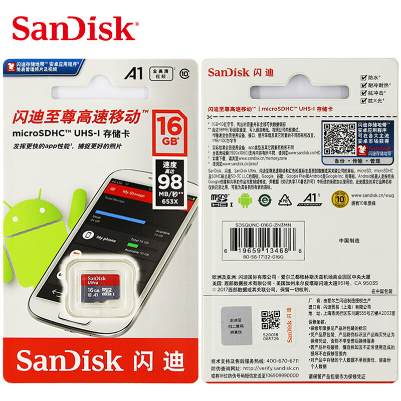 Двойной Флеш-накопитель SanDisk Ultra карты памяти 200 ГБ 128 ГБ, 64 ГБ, UHS-I A1 microSD карта, карта памяти Micro SD 32 Гб оперативной памяти, 16 Гб встроенной памят...