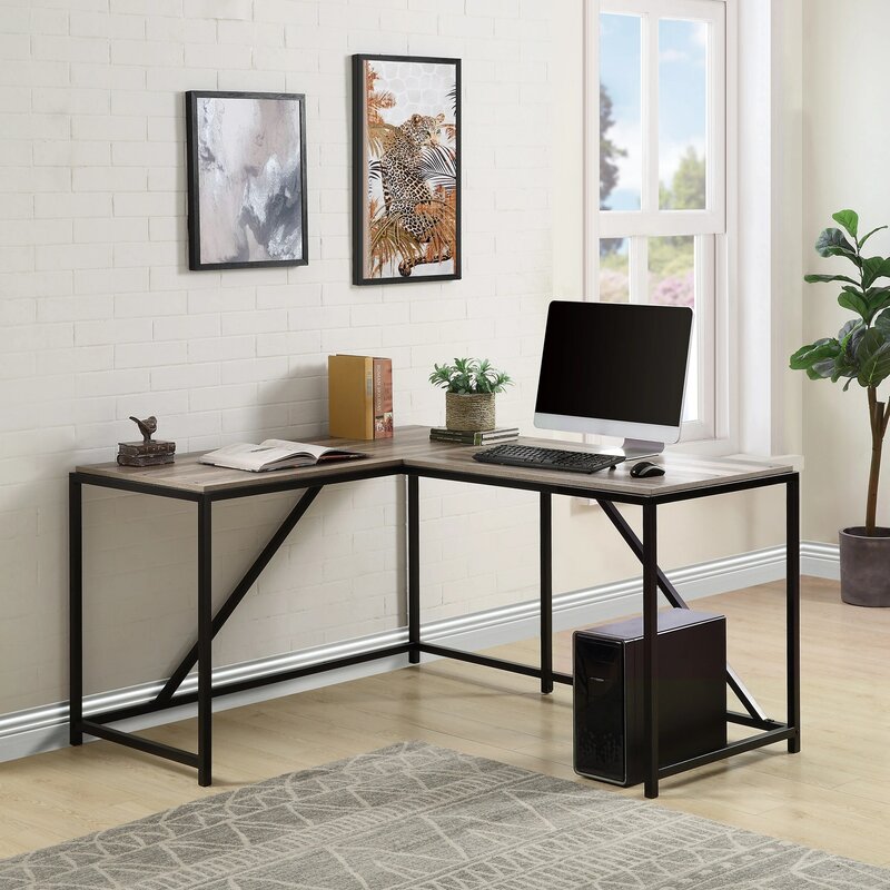 Meja Komputer Kantor Rumah Bentuk L 58.3 "X 22.6" Papan MDF Gaya Modern Mudah Dirakit