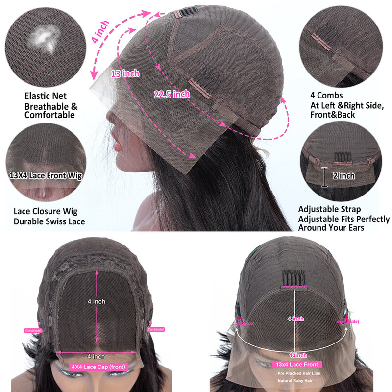 Pelucas de cabello humano peruano Remy para mujeres negras, pelo liso de 30 pulgadas, con cierre de encaje, prearrancado, 13x6x1, P4/27