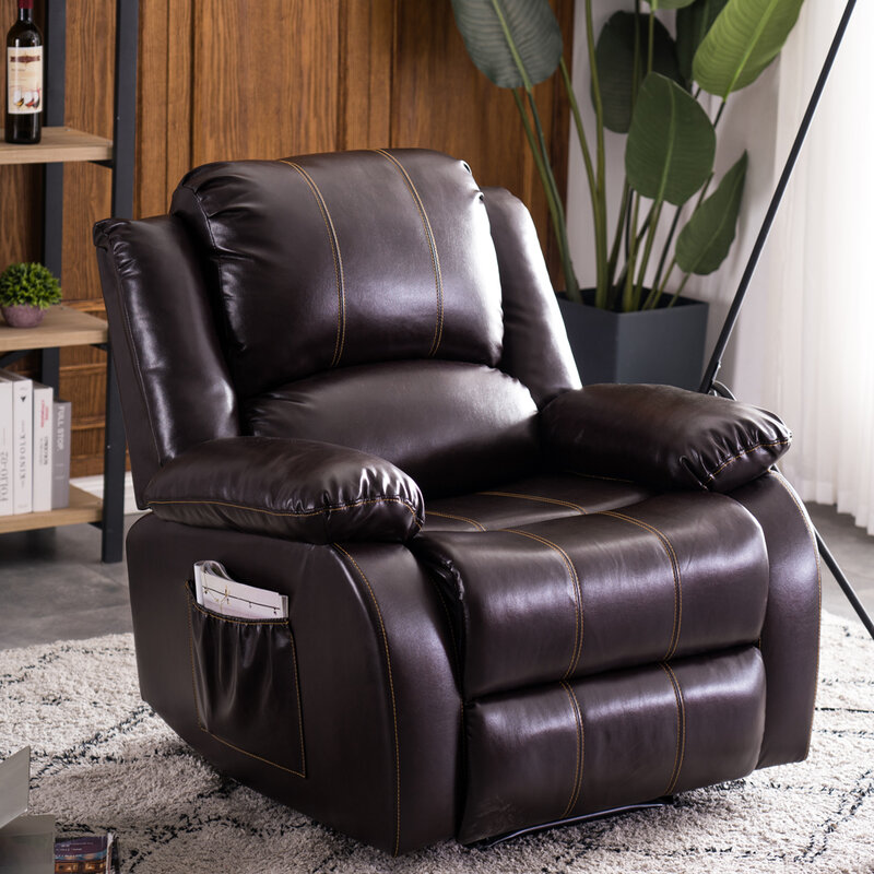 Electric Lift Function Recliner Massage Chair Dual Motor Dark Brown Comfortable&Durable Fabric PU Easy Adjustment[US-Stock]