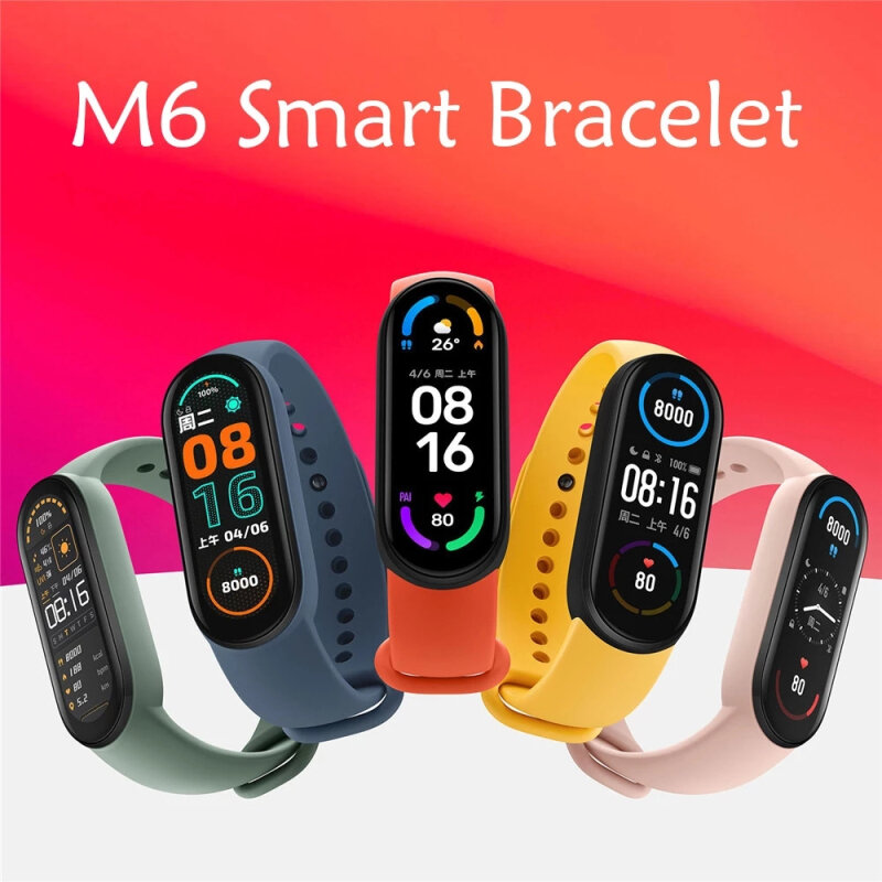 M6-Reloj de pulsera inteligente para hombre y mujer, pulsera con rastreador de ritmo cardíaco, Monitor de presión arterial, podómetro, resistente al agua