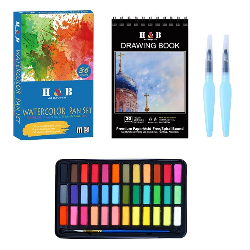 H&B Solid Watercolor Paint Set36 Colors Metallic and Neon Colors Colors Perfect for Artists Students