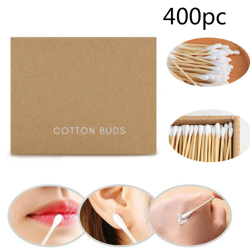 400 Buah/Bungkus Kepala Ganda Kapas Wanita Makeup Cotton Buds Tip untuk Medis Kayu Tongkat Hidung Telinga Cleaning Kecantikan Perawatan alat