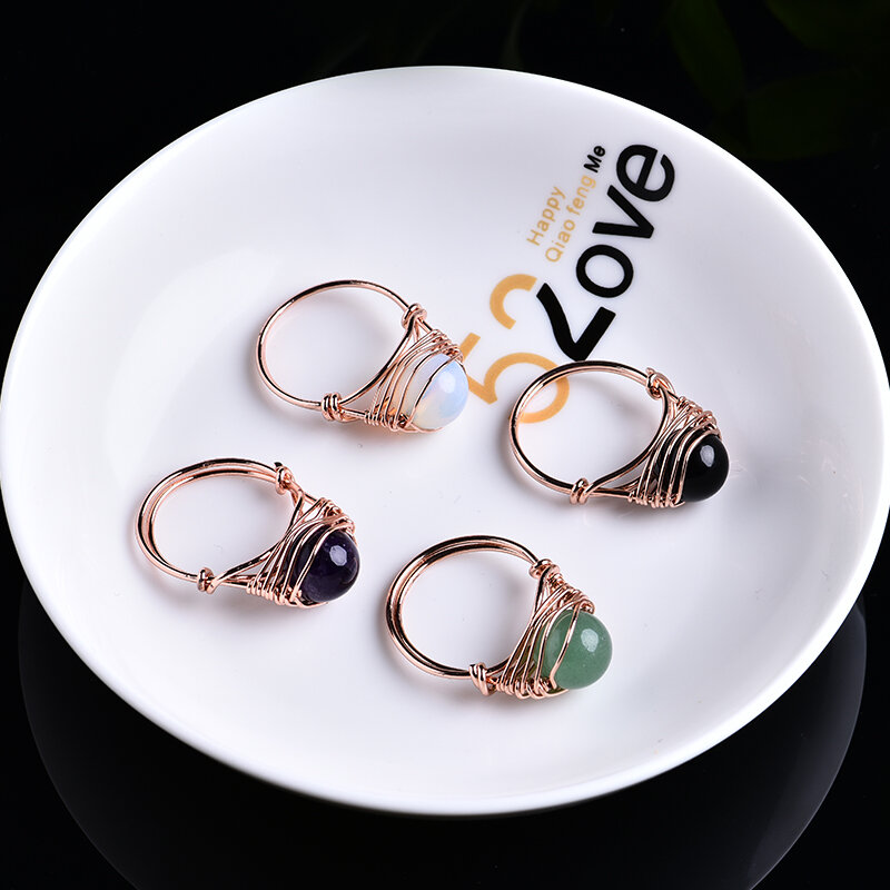 1PC Lovely fashion natural crystal ring rose quartz amethyst jewelry quartz crystal party jewelry DIY gift couple jewelry