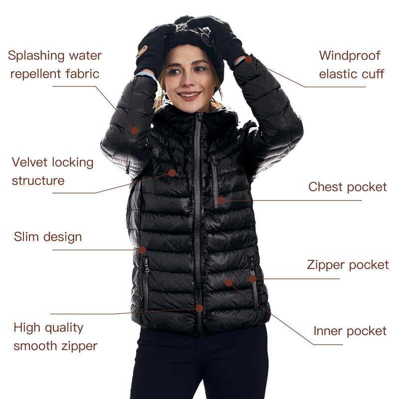 Wantdo-chaquetas de plumón ligeras para mujer, abrigos cálidos con capucha a prueba de viento, chaquetas de viaje, 2020