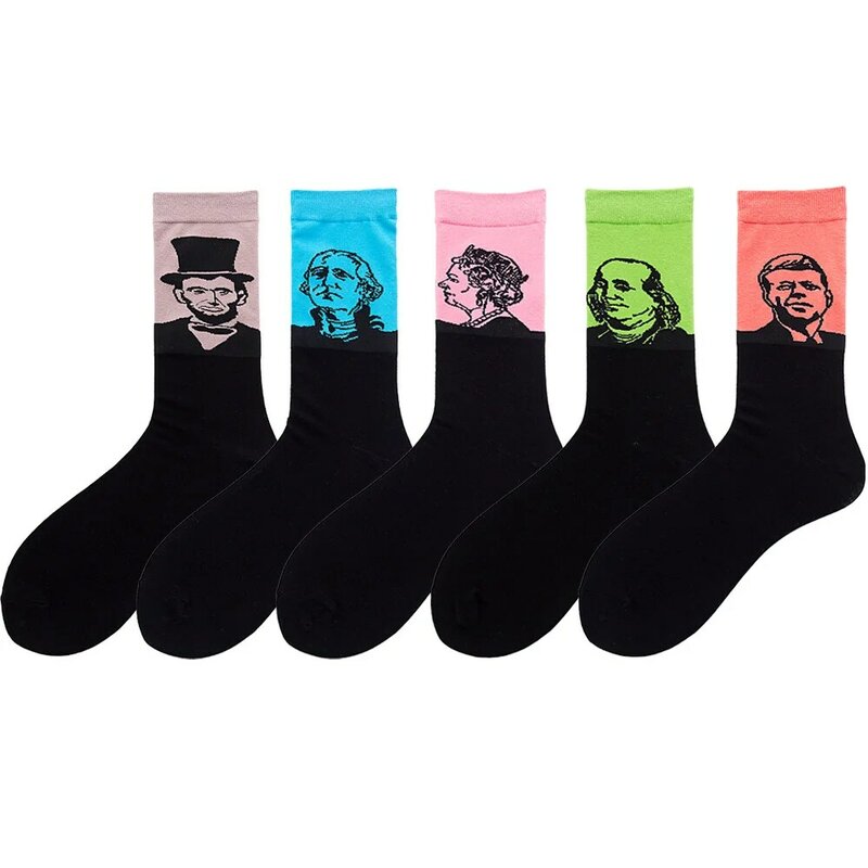 5 Pairs Cartoon Retro Print Woman Socks Cotton for Spring Autumn Winter Funny Socks Women 41901