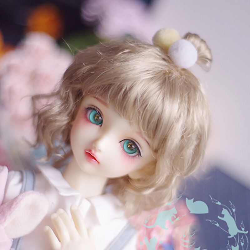 Bybrana BJD Doll con parrucca in Mohair imitazione 1/3 1/4 1/6 1/8 tè al latte gnocchi dorati rosa marrone capelli ricci corti
