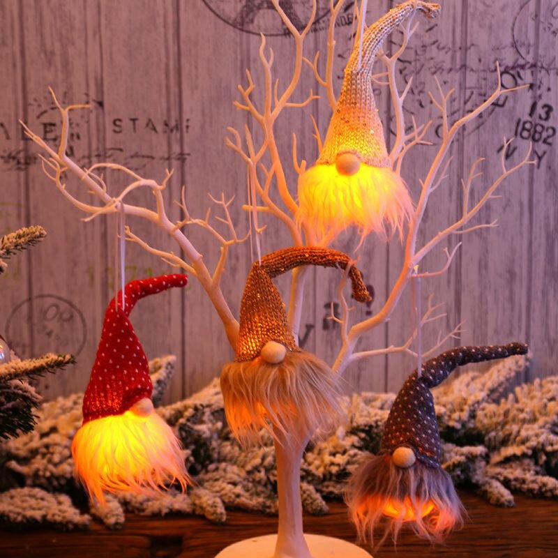 Christmas Faceless Gnome Led Light Santa Claus Doll Xmas Tree Hangings Ornaments Dwarf Doll Lamp New Year Party Home Decorations