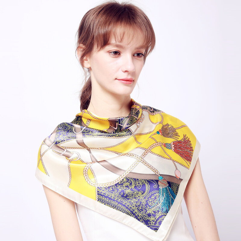 Женский Шелковый атласный шарф-платок с принтом, 90x90 см
